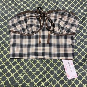 🖤(10 for $10) Plaid Bustier Top with Lace Trim